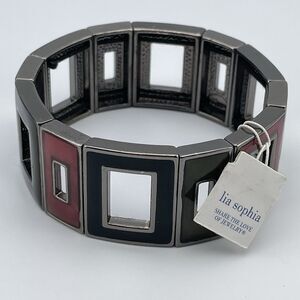 Lia Sophia Black Green Red Enamel Stretch Bracelet New Boho Cute